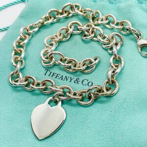Tiffany & Co. Blank Engravable Heart Pendant Necklace Sterling Silver 16"